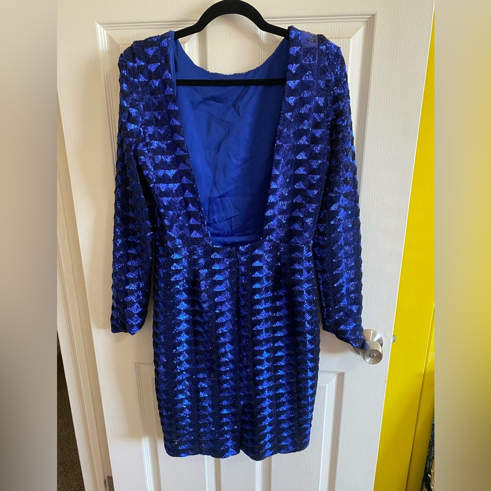 Cobalt blue sequin open back Anthropologie dress